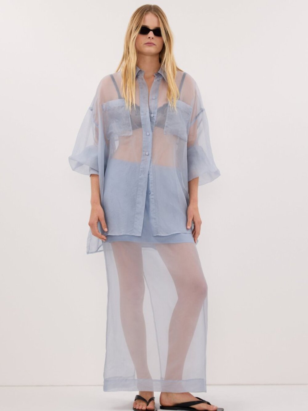 NEW Dissh Sian Dusty Blue Silk Organza Midi Skirt - Picture 5 of 6